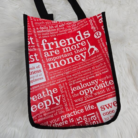 Lululemon Small Reusable Black Print Shopping‎ Handle Red White Plastic Mini Bag - Picture 9 of 9